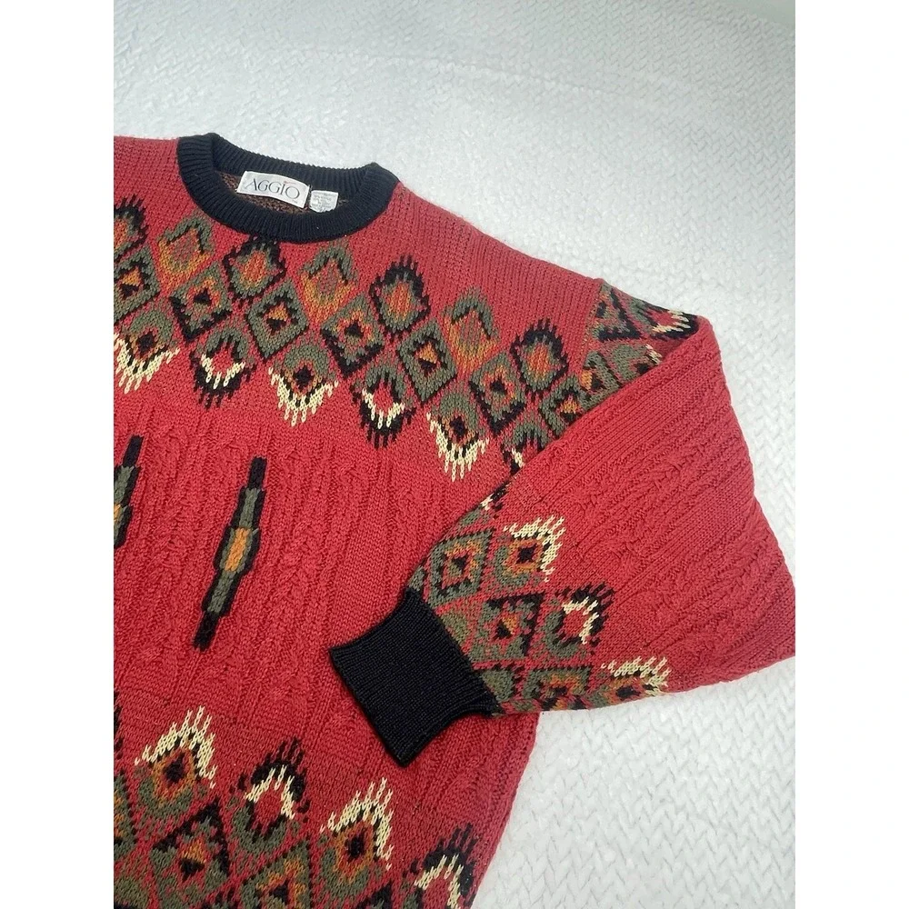 Vintage AGGIO Acrylic Wool Knit Sweater Men's‎ XL Aztec Navajo Coogi Cosby